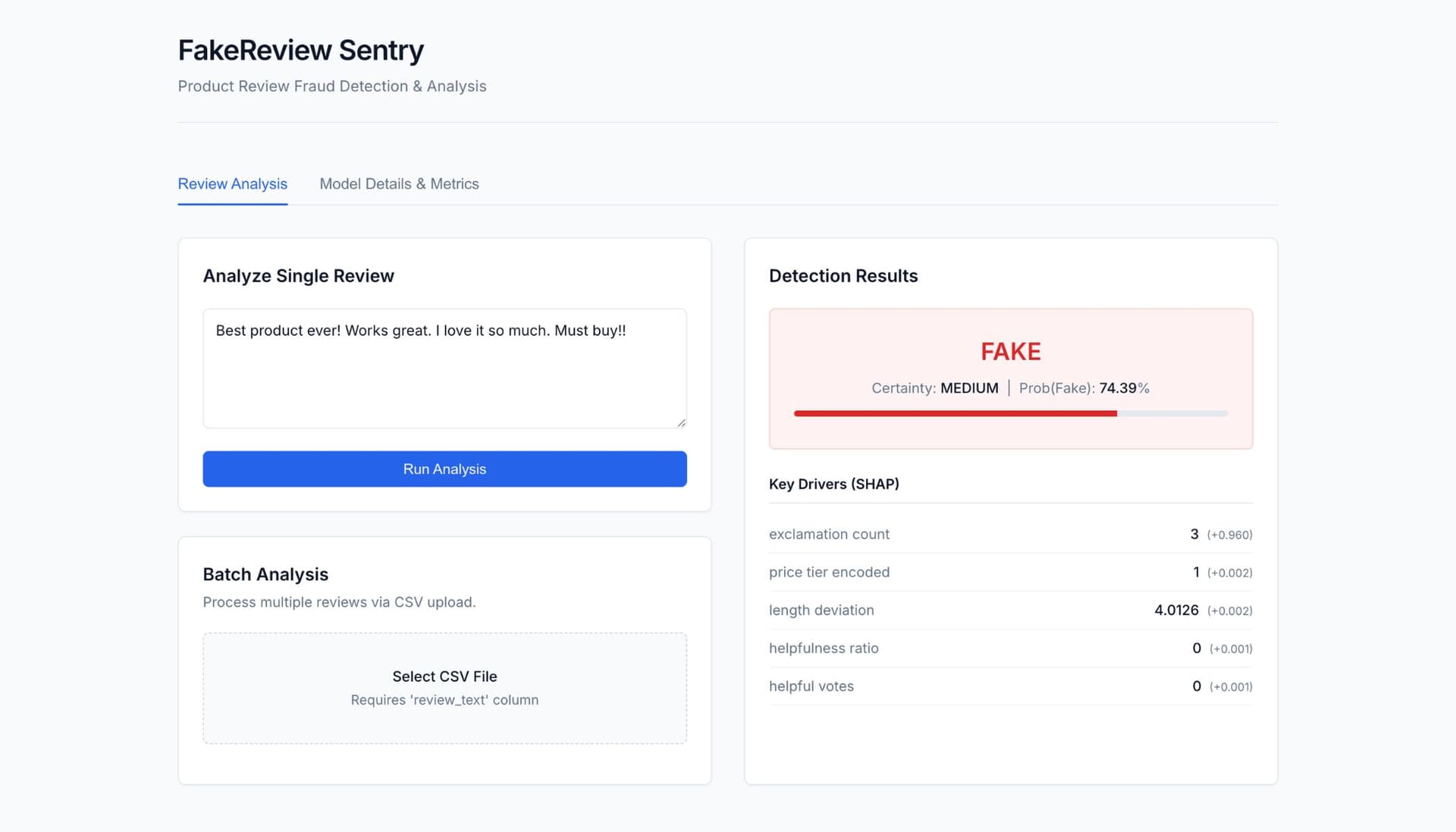 FakeReview Sentry screenshot